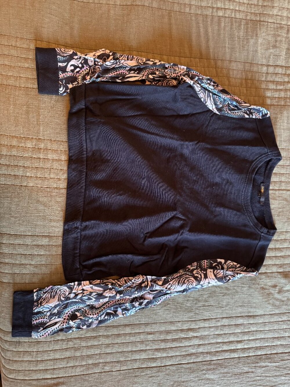 Maje Diametre Black Sweatshirt with Printed Silk Sleeves